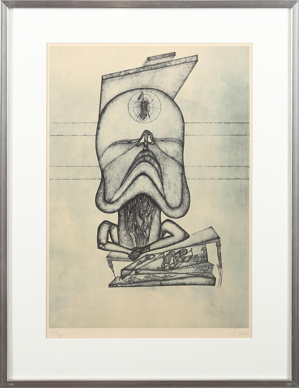 FRED DEUX. Komposition, litografi nr 280/500, signerad F Deux.