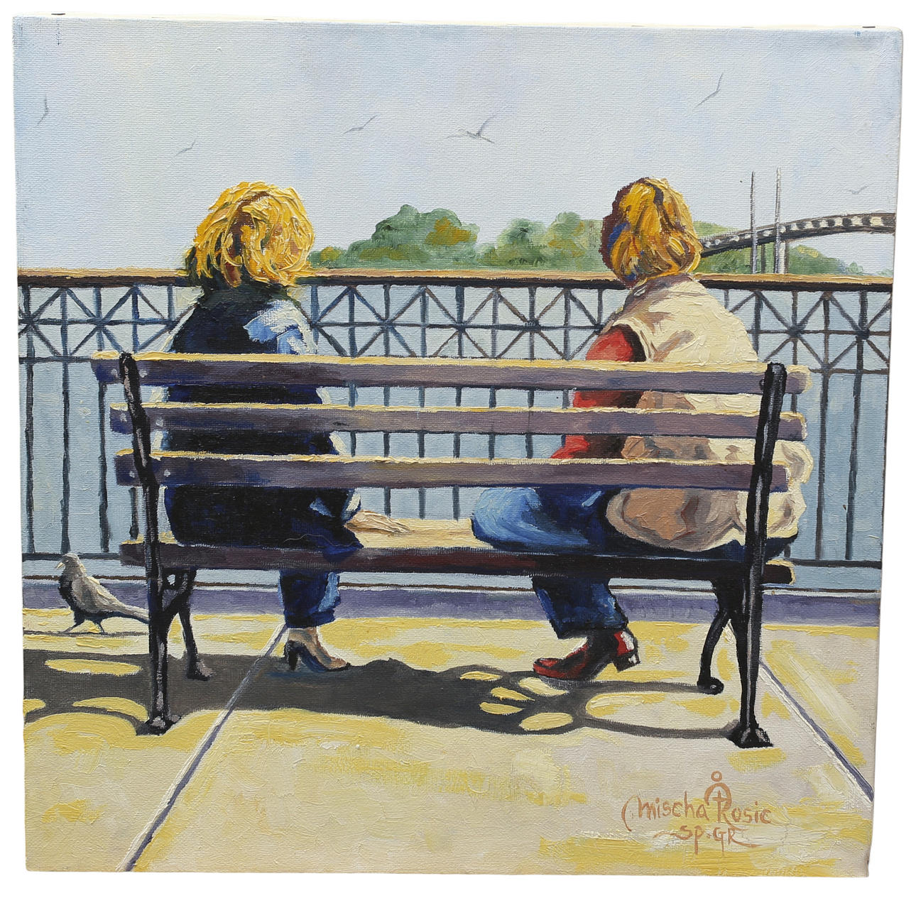 MISCHA ROSIC. Oil on canvas, the conversation, signed.