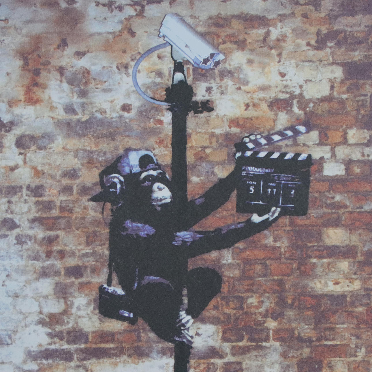- “Monkey Film Maker”, Banksy motif, color offset print.