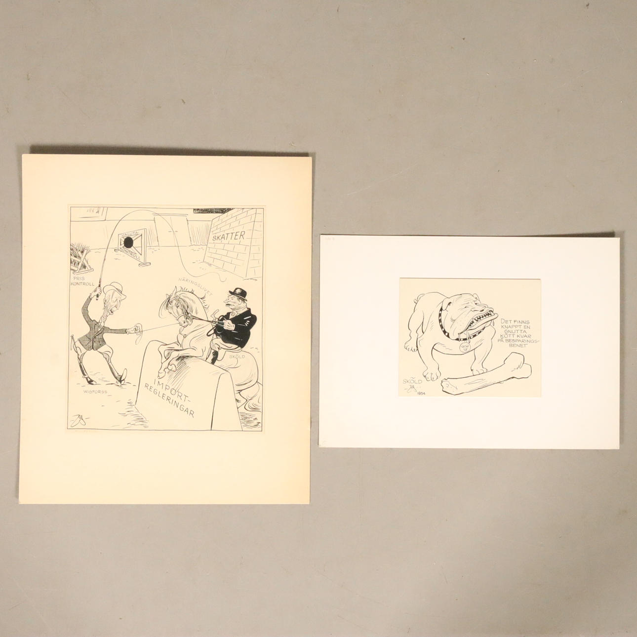 NILS MELANDER. MARKER DRAWINGS 2pcs, monogram signed.