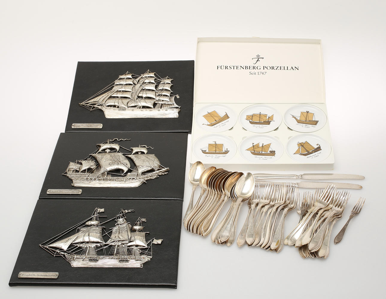 BESTICKDELAR, 50 st nysilver, 6 FAT, porslin, 3 TAVLOR.