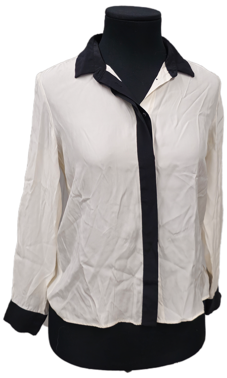 SANDRO. BICOLOR BLACK AND WHITE SILK SHIRT.