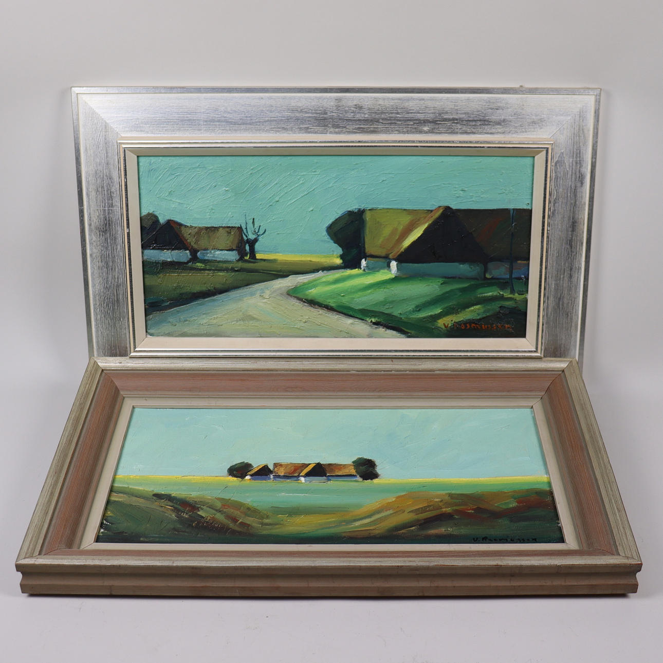 VIKTOR RASMUSSEN, oil on canvas, buildings, 2pcs.