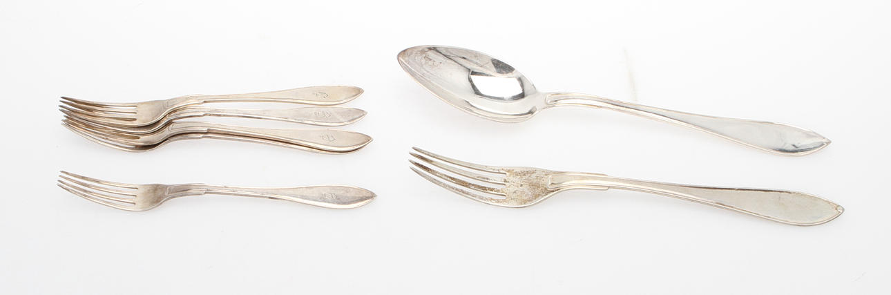 BESTICK, 7 delar, silver, Sverige 1900-tal, modell svensk spetsig.