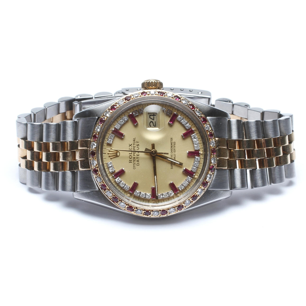 ARMBANDSUR, herrur, 36mm, guld/stål, diamanter/rubiner, Oyster Perpetual, Datejust, Chronometer, Rolex.