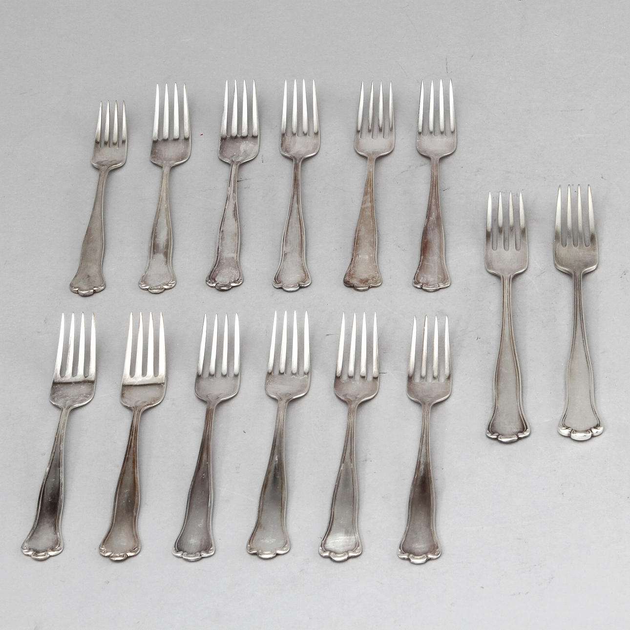 GAFFLAR, 14 st, silver, CG Hallberg. Vikt ca 460 gram.