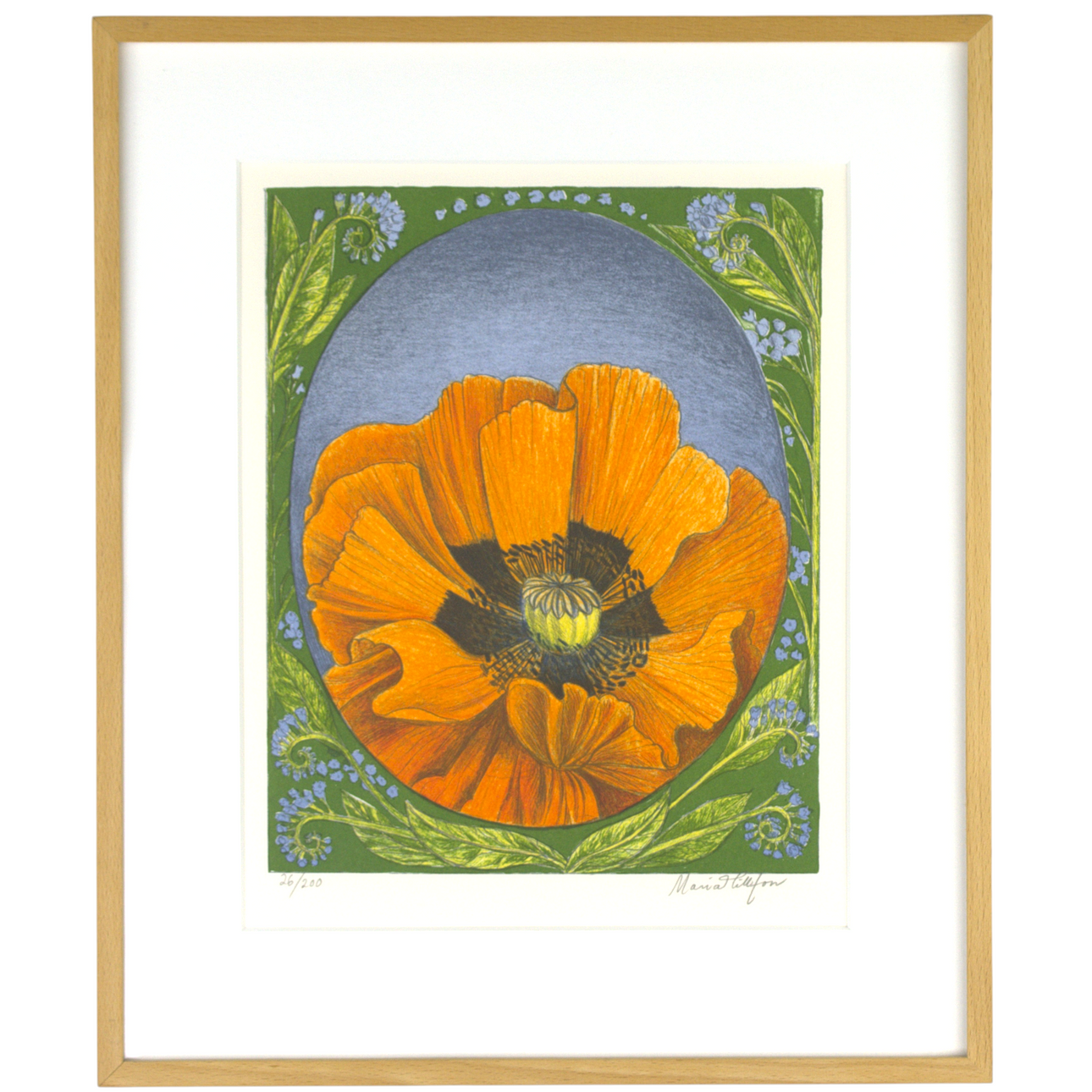 MARIA HILLFON. Lithograph, 26/200, poppy, signed.