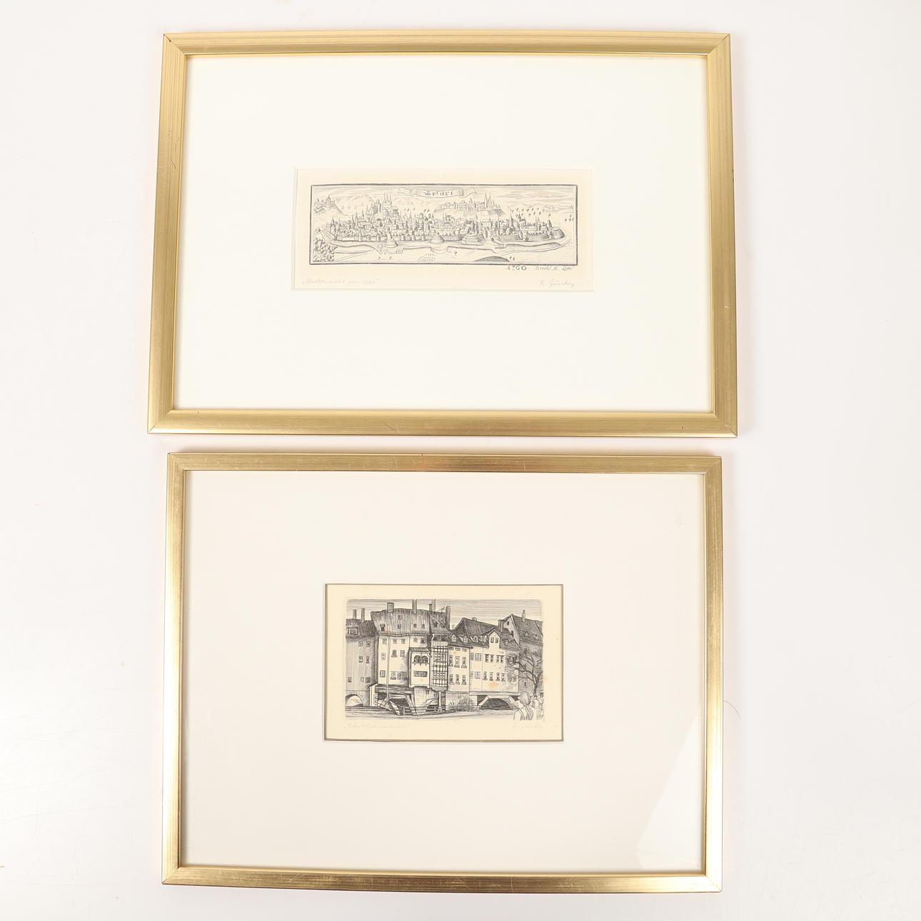 ROLAND GINZKEY. Cityscapes, 2 pieces, etchings, signed R. Ginzkey.