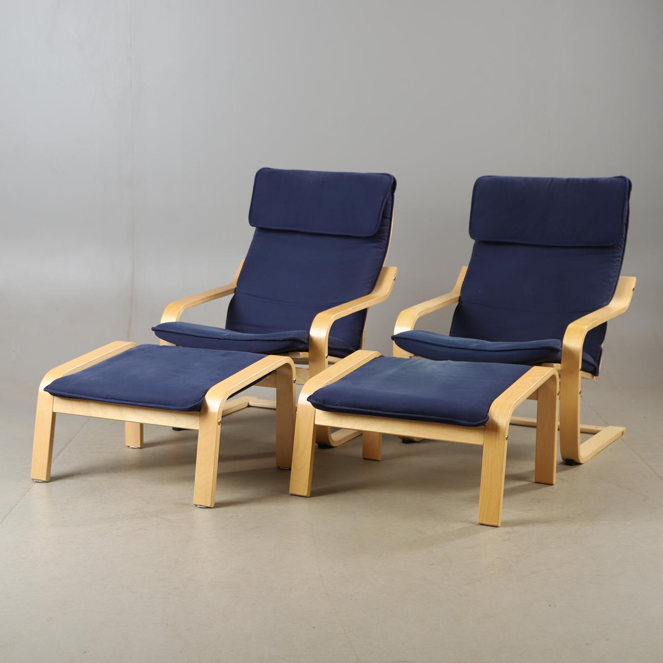 ARMCHAIRS WITH FOOTSTOOL, 4 pieces, “Points”, beech, IKEA.