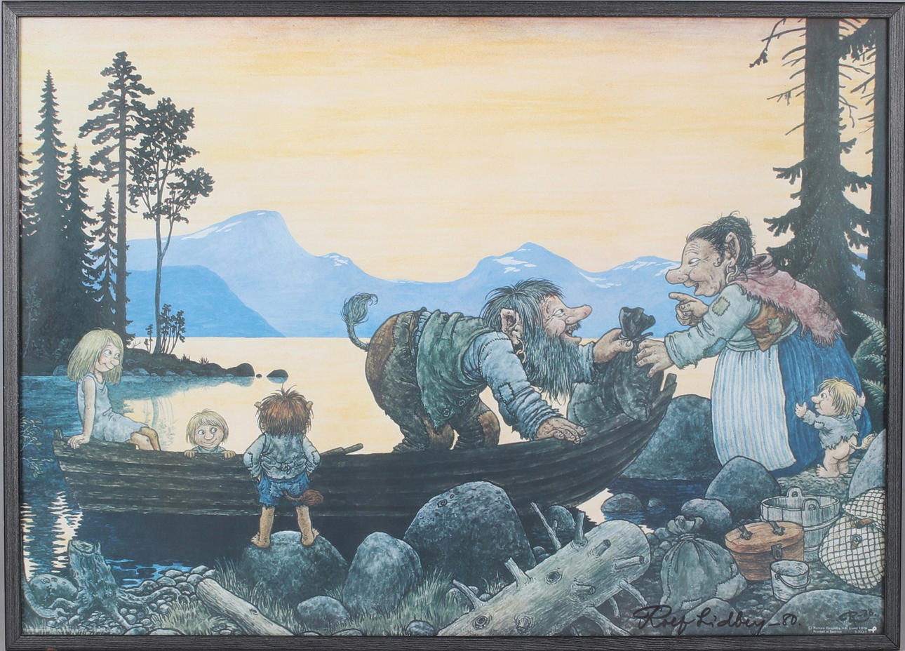 ROLF LIDBERG. Troll on a boat trip, print, signed.