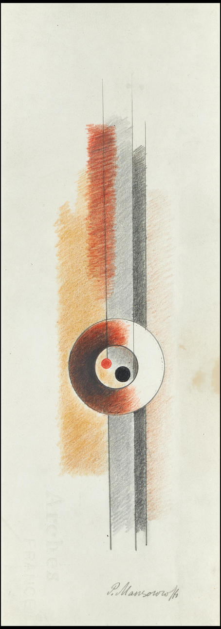PAUL MANSOUROFF (Russia/France, 1896-1983). Constructivist Composition, signed, crayon.