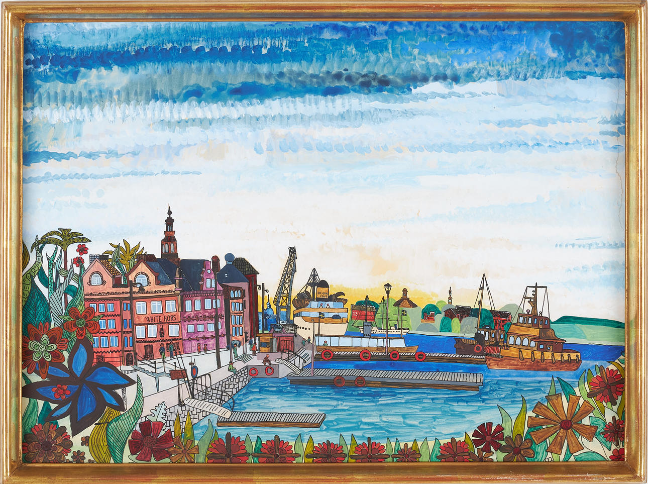 BENGT ELDE. Harbour motif, gouache watercolour, signed and dated -68.