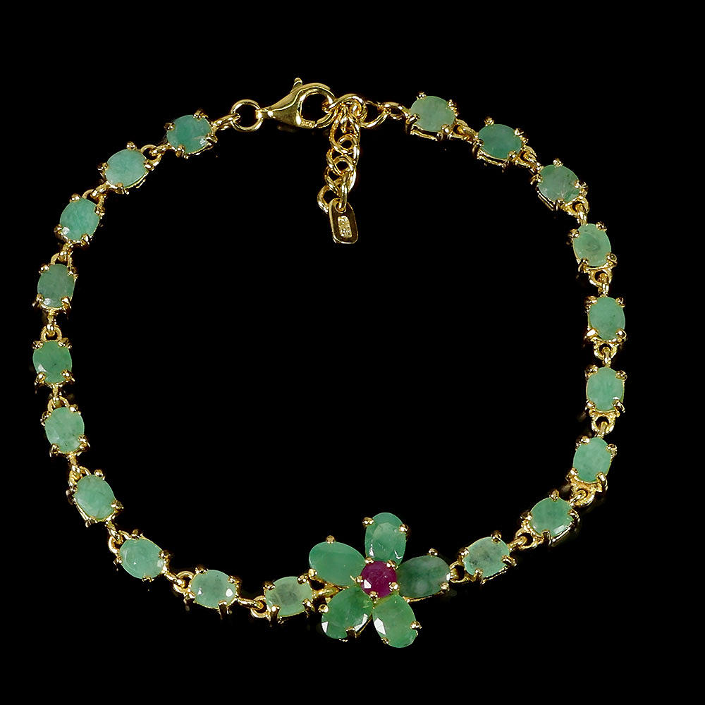 EMERALD AND RUBY SILVER BRACELET.