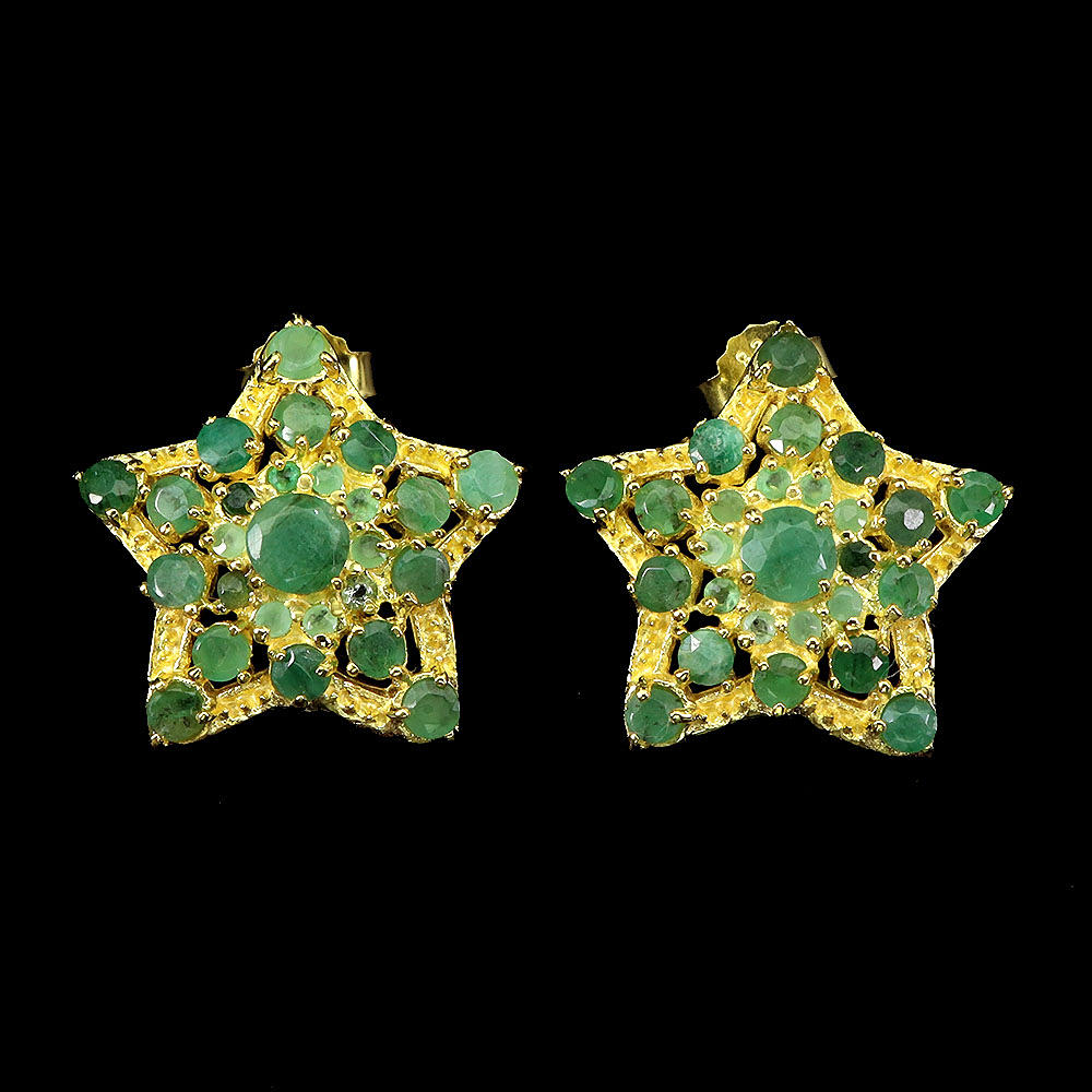 SILVER STAR SHAPED EMERALD SET EARRINGS.