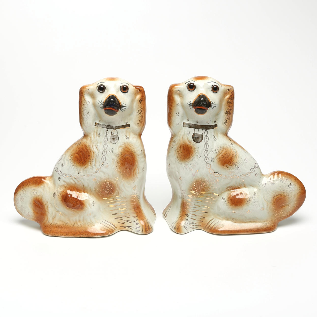 Two flint dogs, Staffordshire, England, unsigned.