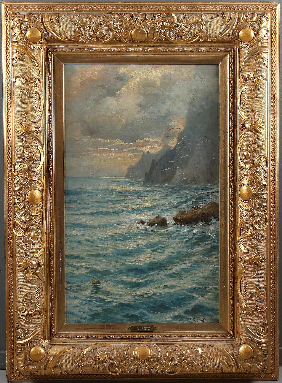 OIDENTIFIERAD KONSTNÄR. Havsmotiv, olja på duk, signerad J.R. Lentz.
