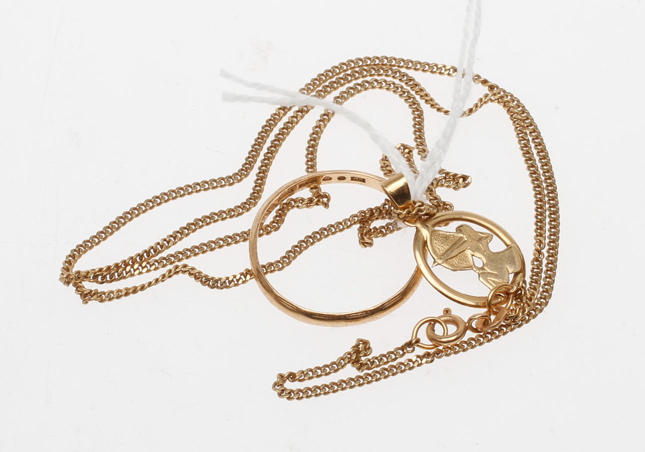 KEDJA, HÄNGE samt RING, 18k guld, total vikt 8,3 gr.