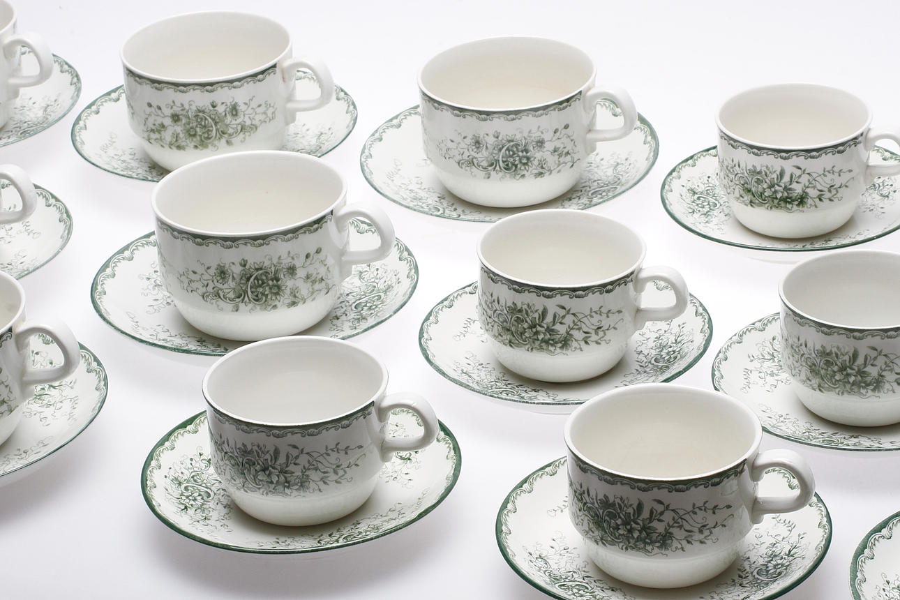 SERVISDELAR, 14 delar, flintgods, "Gröna Anna", Rörstrand.