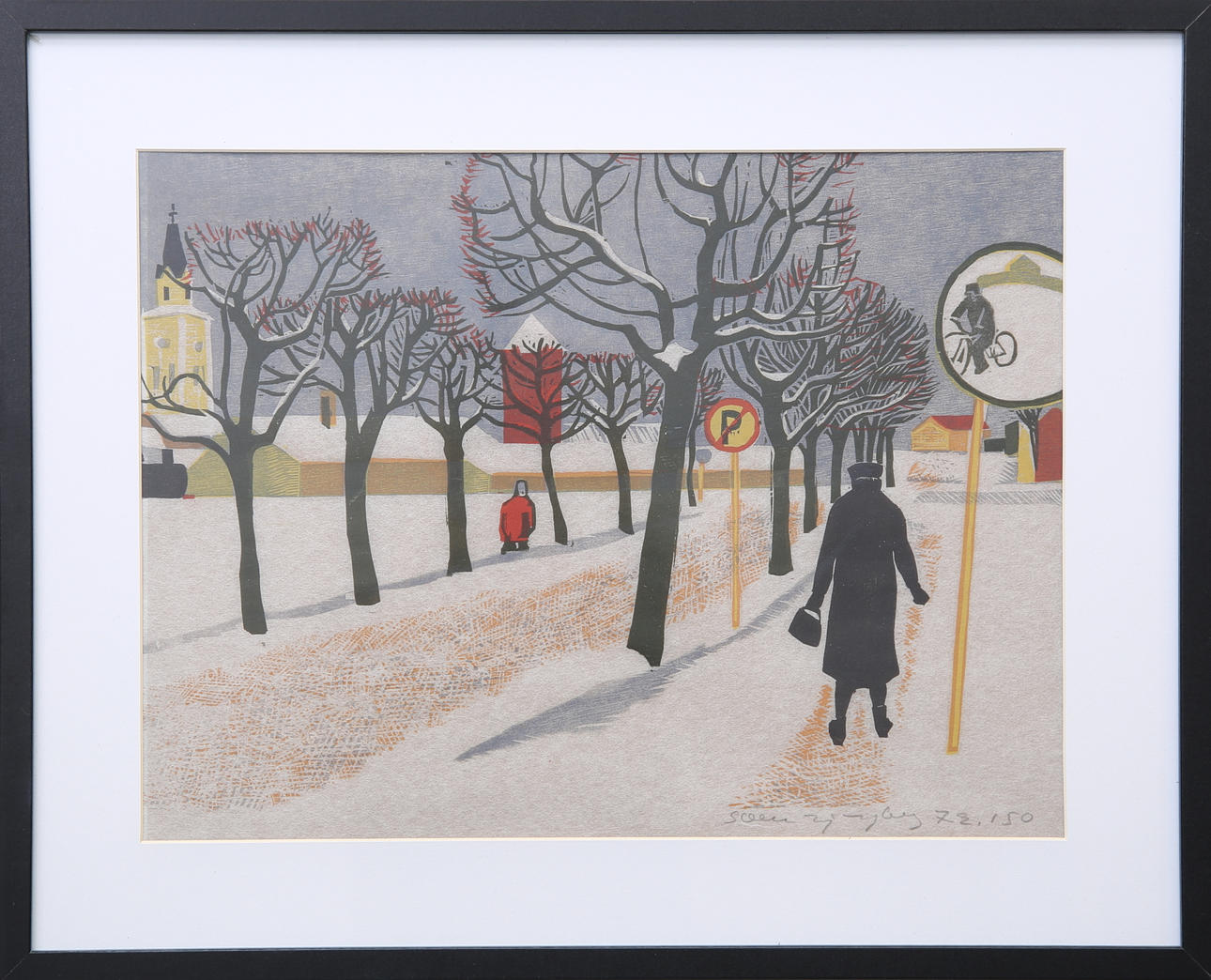 SVEN LJUNGBERG. Colour woodcut, street scene, signed, numbered 72