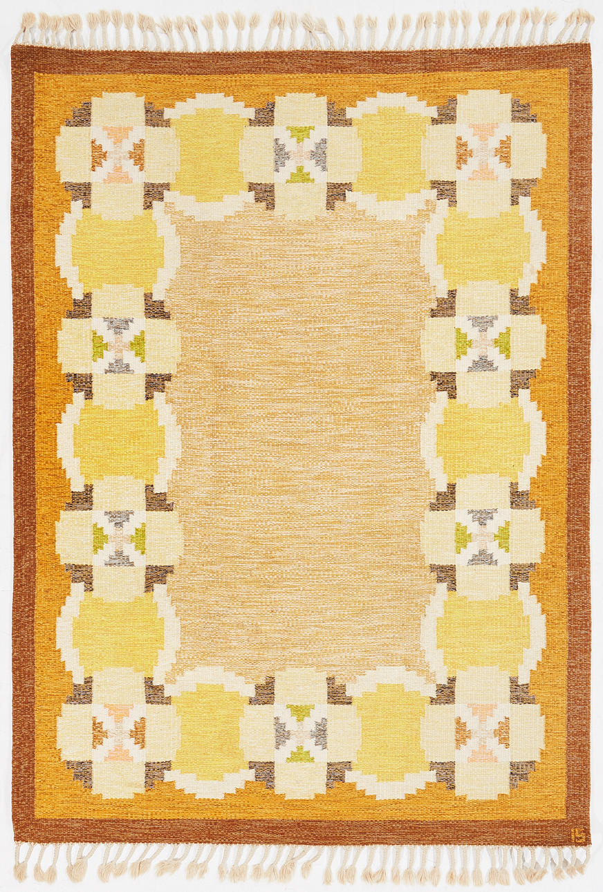 INEGERD SILOW. Carpet, wicker, monogram signed IS, approx 230x170 cm.