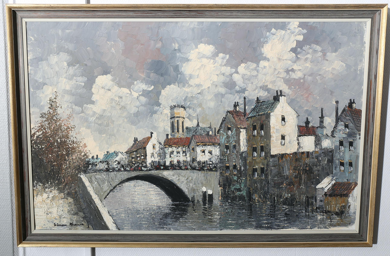 OIDENTIFIERAD KONSTNÄR. Olja på duk, Stadsbild, signerad.