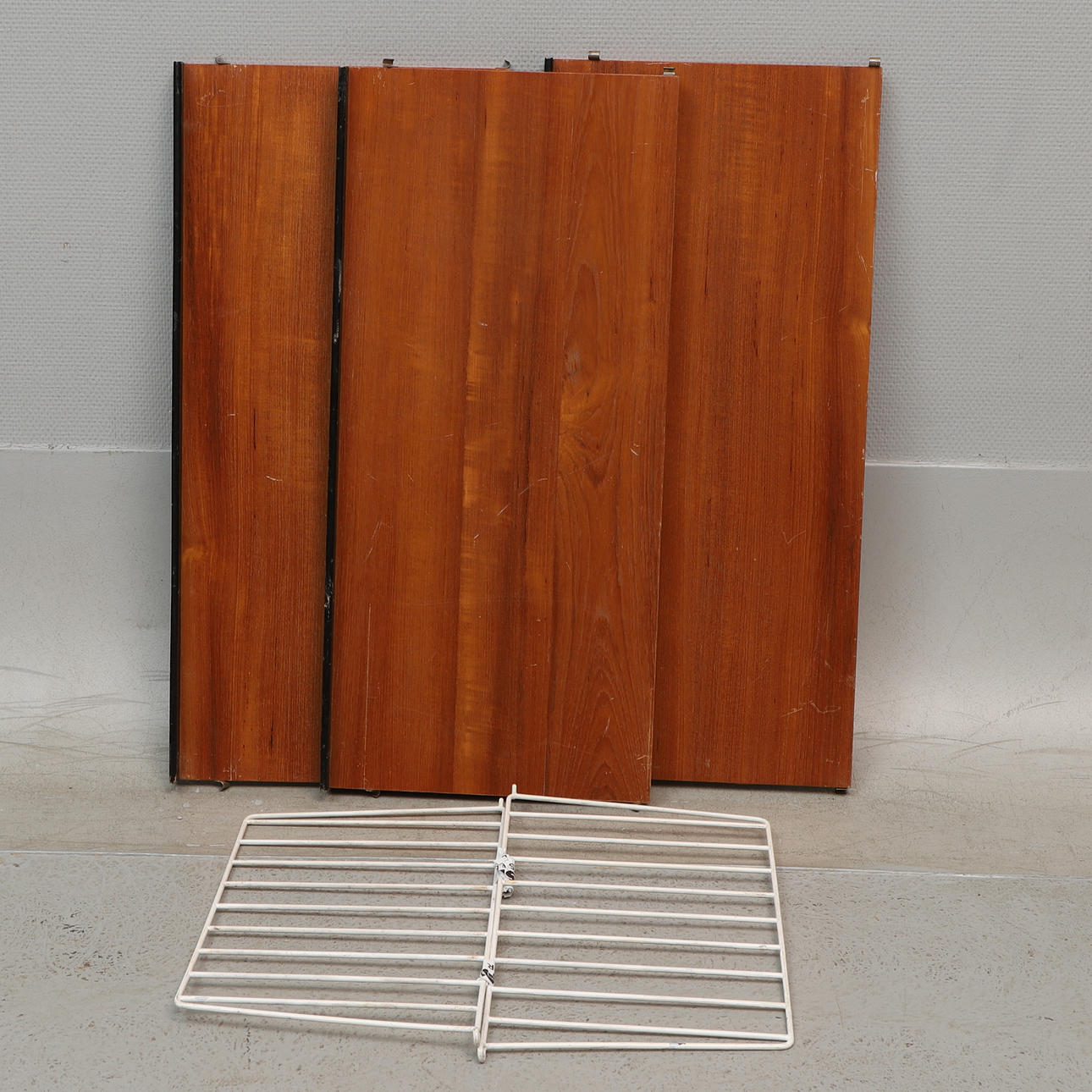 NEWSPAPER SHELF, string model, wood & metal, 1960s.