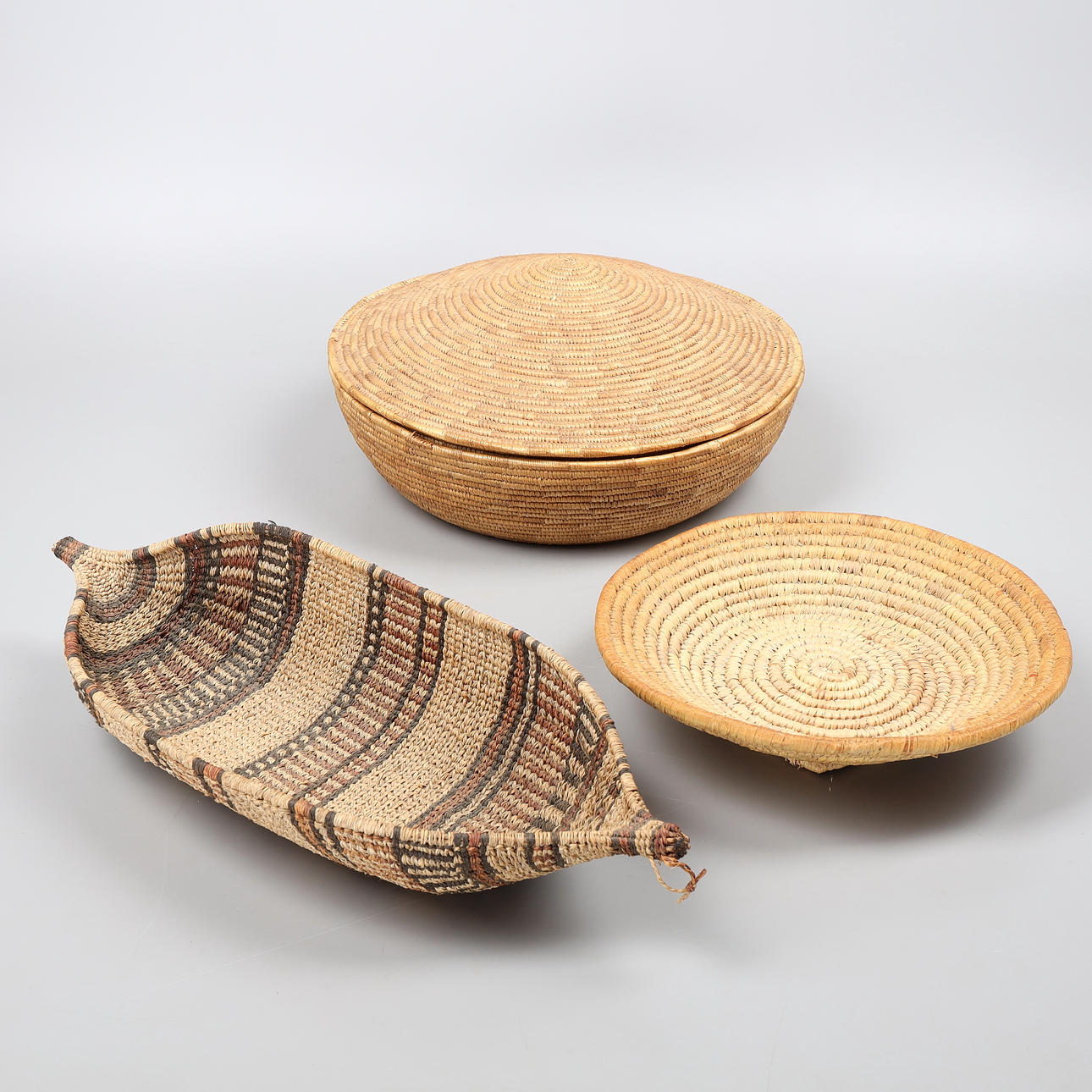 3 wicker baskets/bowls, Africa.