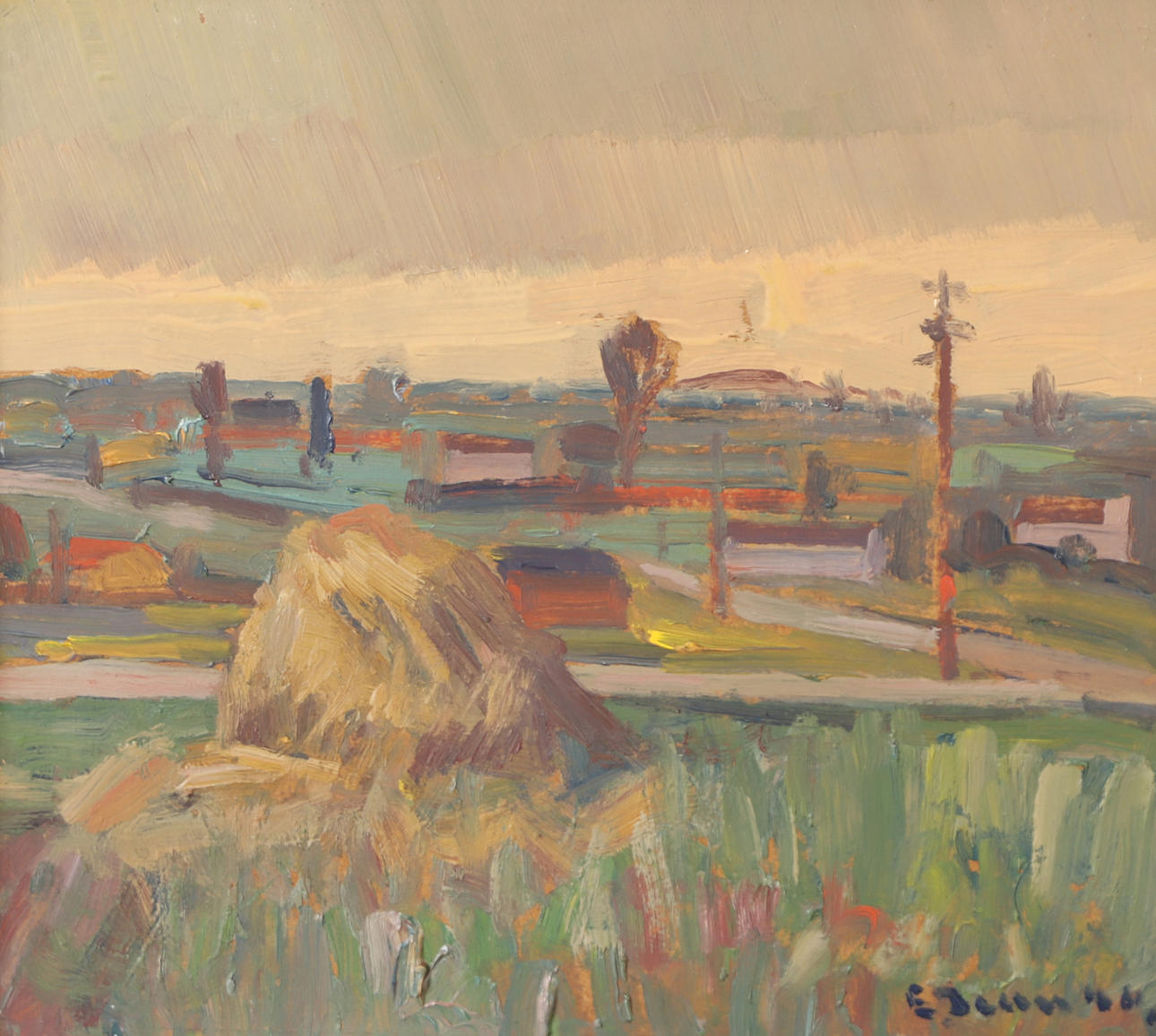 ERIK JEAN. Vast landscape under heavy clouds, oil on panel, signed E. Jean, dated -46.