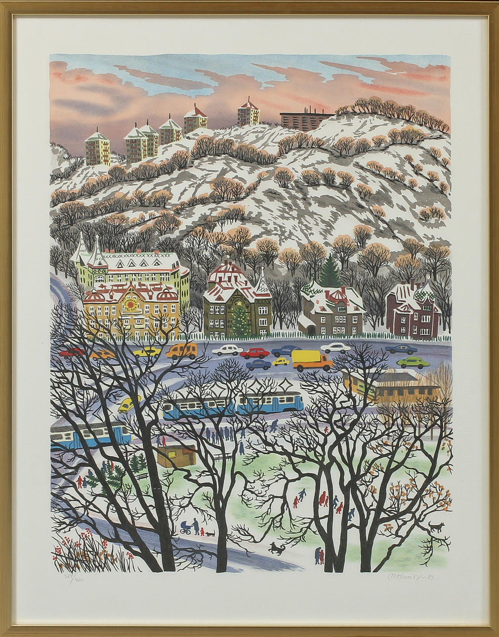 MONA HUSS WALIN. Linneplatsen, färglitografi, signerad och numrerad 379/460.