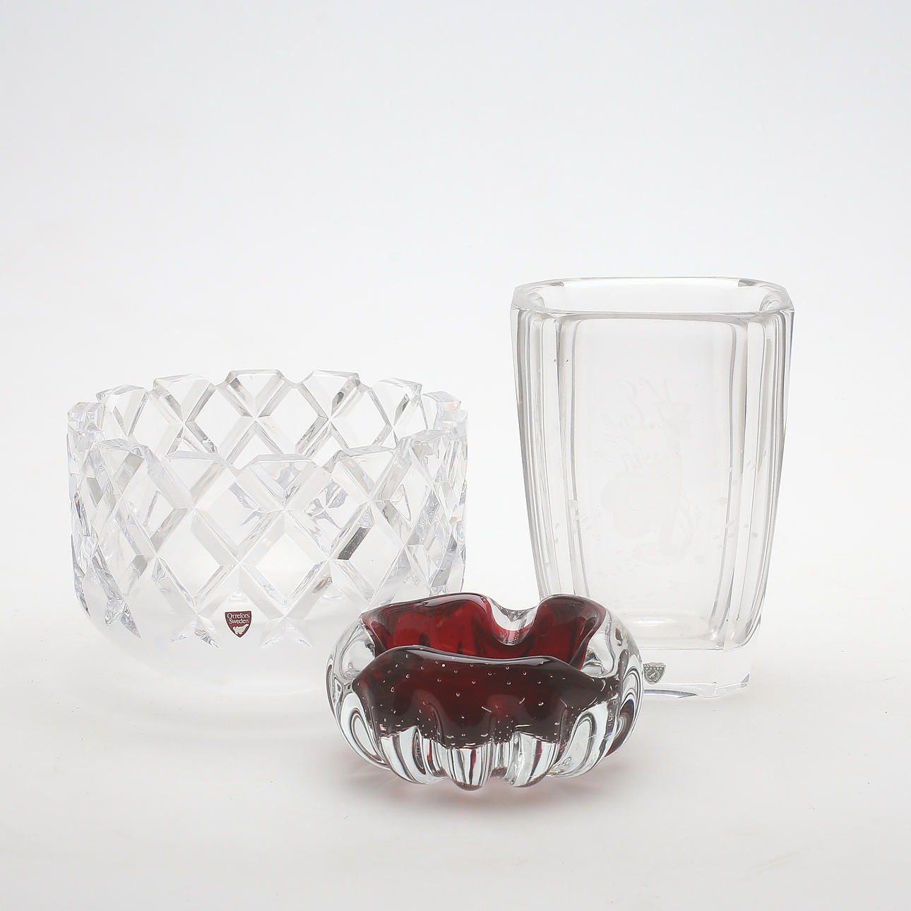 GLAS/KRISTALL, 3 delar, huvudsakligen Orrefors, 1900-talets andra hälft.