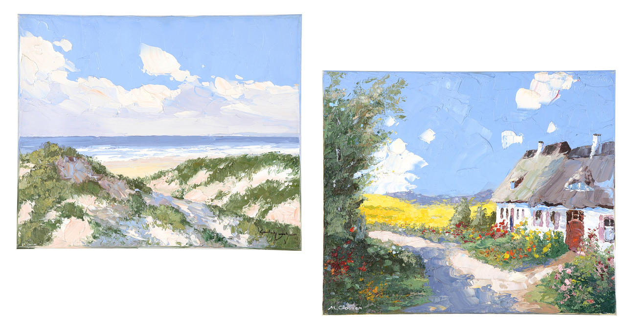 ERICH PAULSEN. Sommar kustlinje. + 1 degig oljemålning M. Classen som en encore.