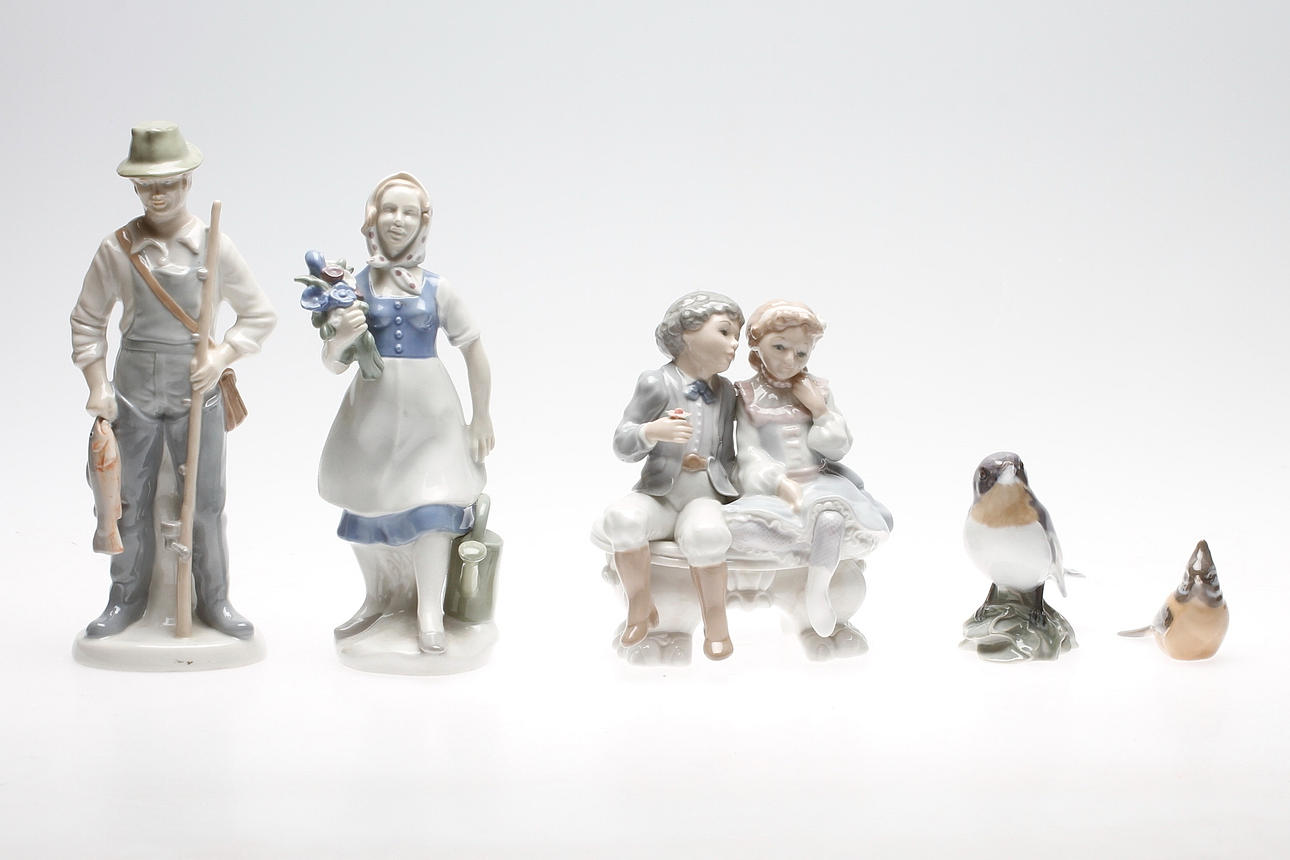 FIGURINER, 5 st, bl.a. Royal Copenhagen samt Bing o Gröndahl.