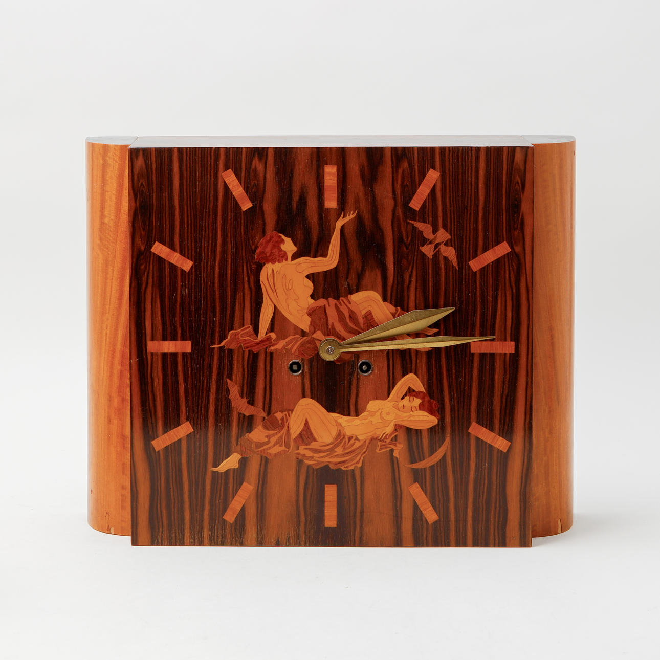WALL CLOCK/TABLE CLOCK, probably Mjölby Intarsia. 1930s/40s.