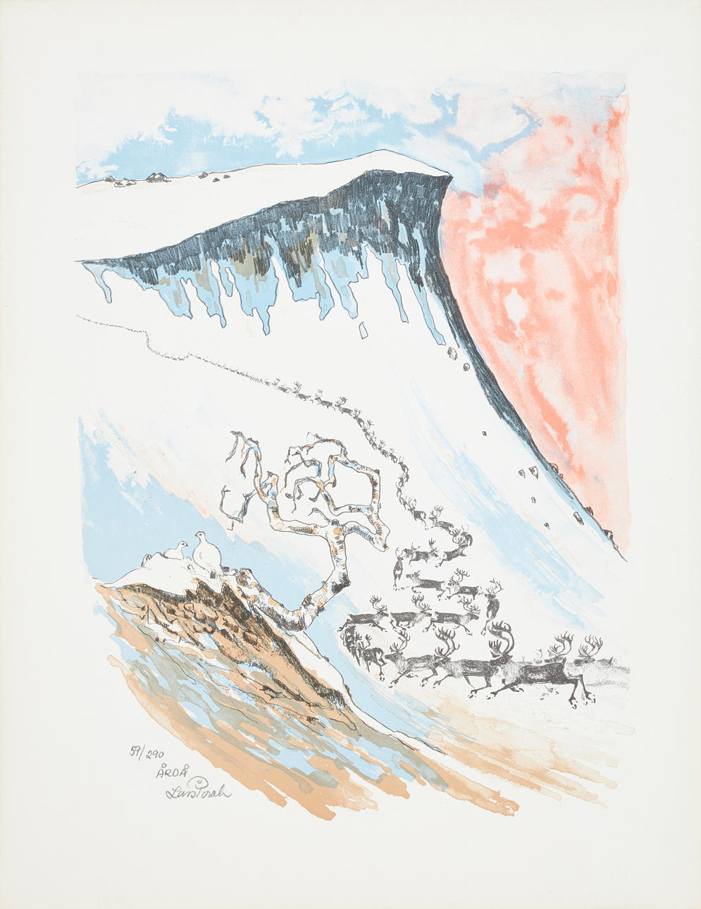 LARS PIRAK. “Årdda”, lithograph in colours, numbered 59/290.