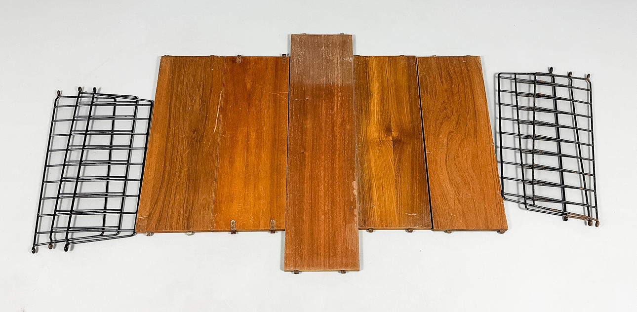 Three string shelves, veneered, 20th century.