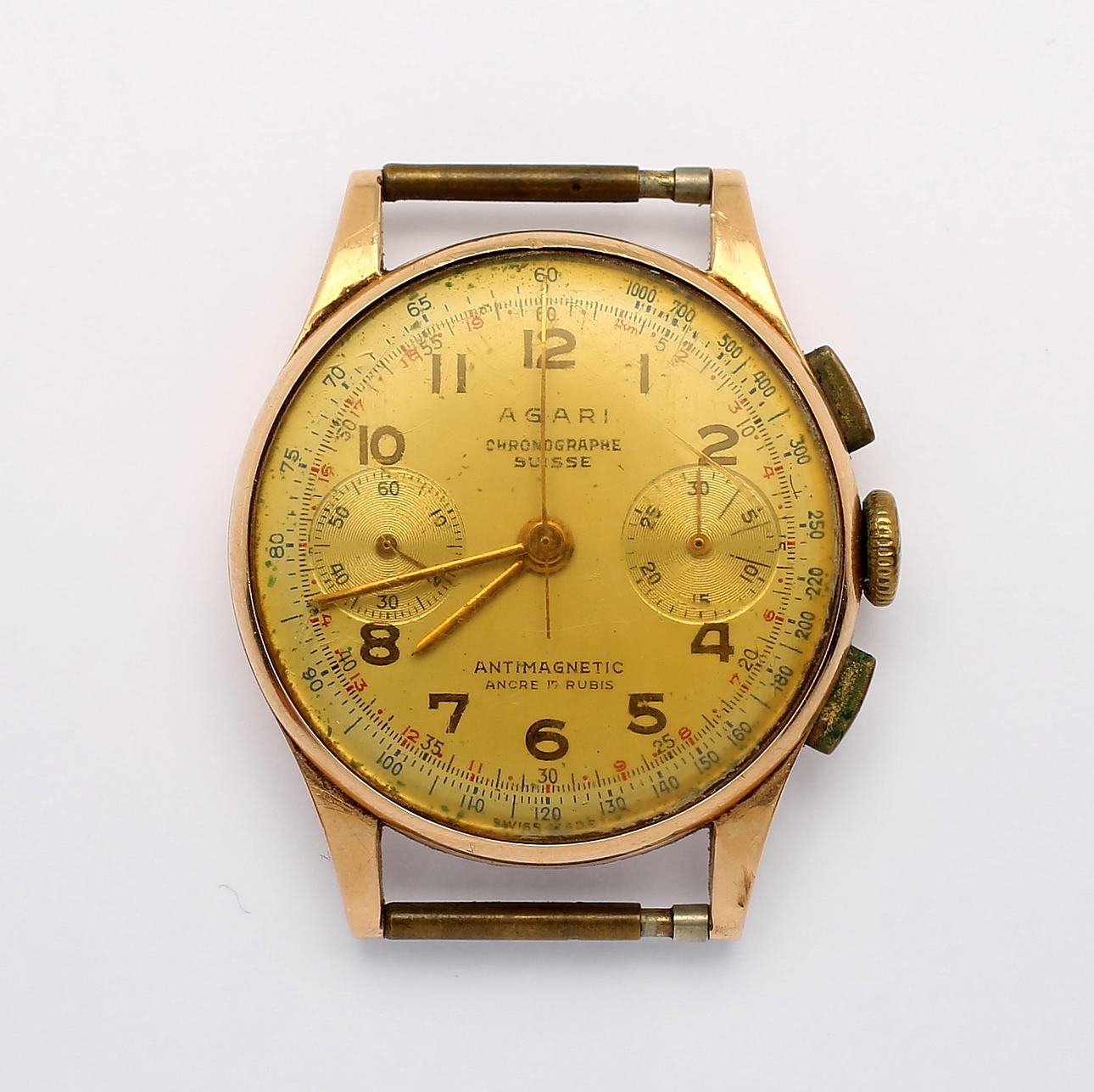 ARMBANDSUR, 18K guld, Agari, Chronographe. Total vikt ca 27,69 g.