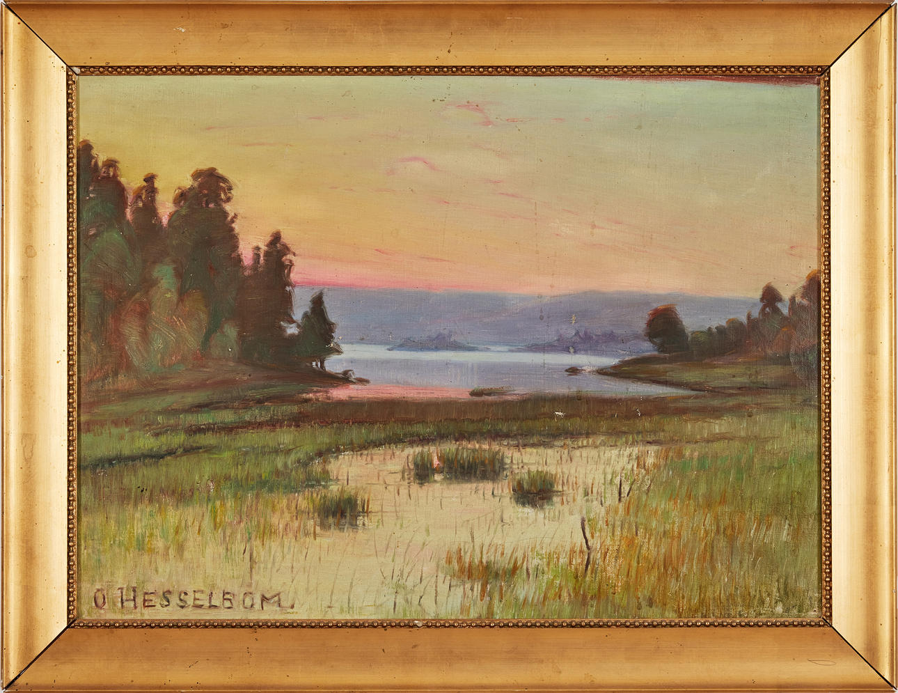OTTO HESSELBOM (1848-1913). Twilight landscape.
