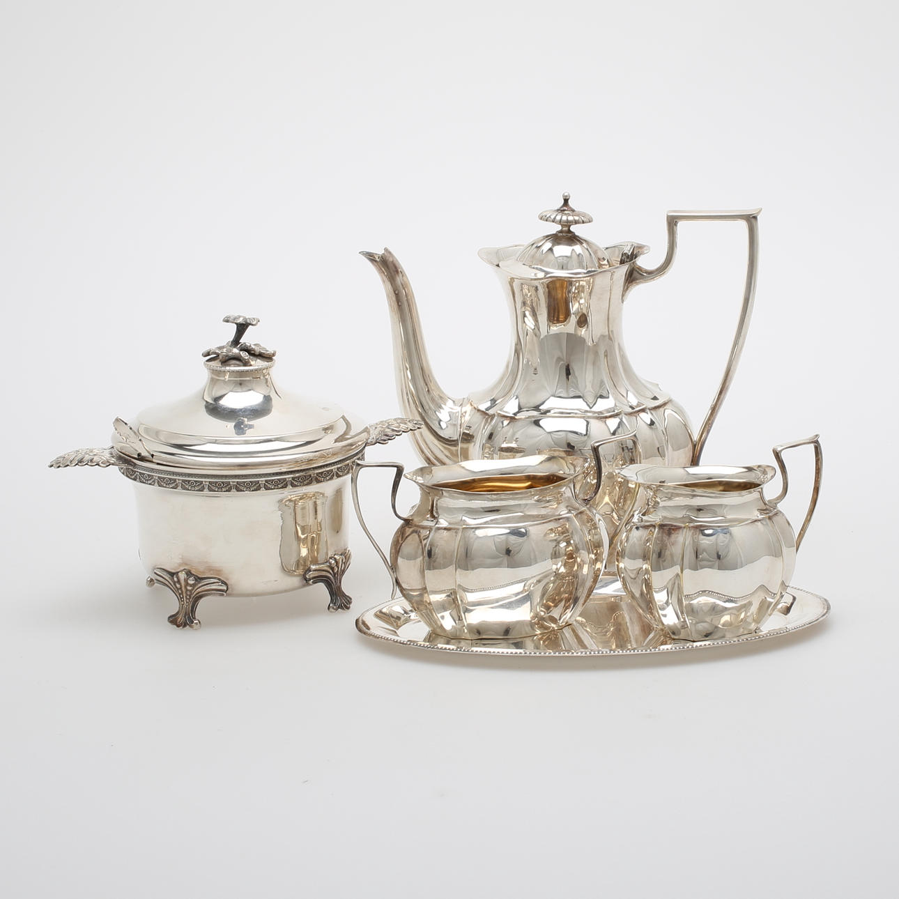 KAFFESERVIS m.m, 6 delar, nysilver, 1900-tal.