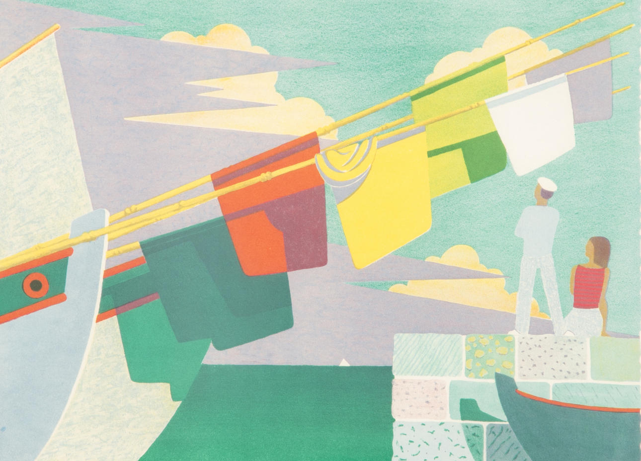 WALDEMAR LORENTZON. Marint motiv, färglitografi, signerad.