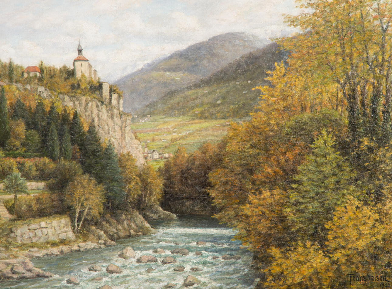 FRANS NELSON. Landskap med flod, olja på duk, signerad 1923.