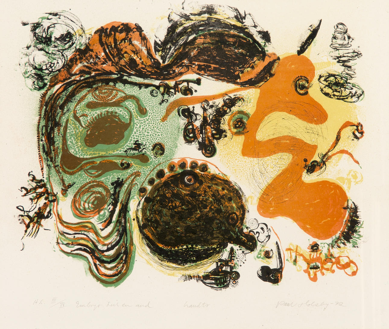 PAUL HOLSBY. "Embryo till en and", handtryck, signerad -72.