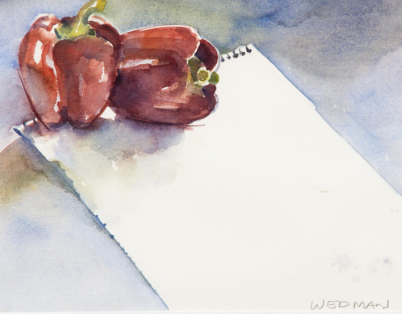 OIDENTIFIERAD KONSTNÄR. Stilleben med paprikor, akvarell, signerad Wedman.