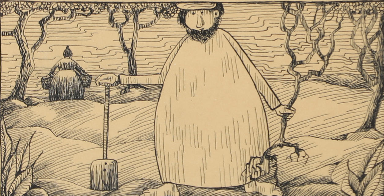 CARLA HOLM. Tree planting, woodcut.