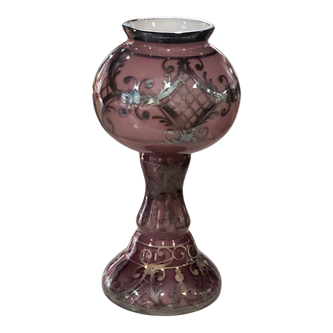 Mauve folded Murano glass vase with silver applications.