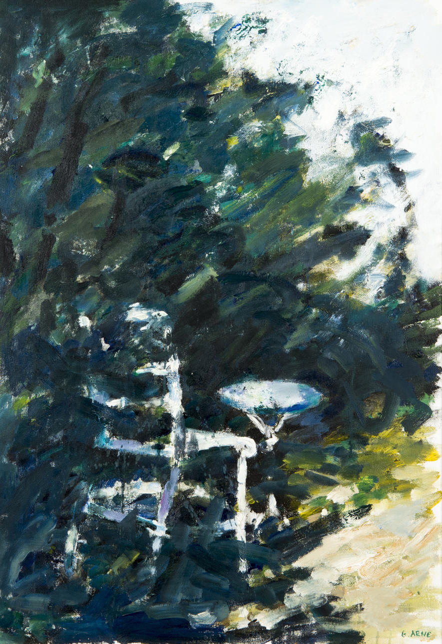 GUSTAV ARNE. "Trädgården mot kväll", olja på duk, signerad G. Arne.