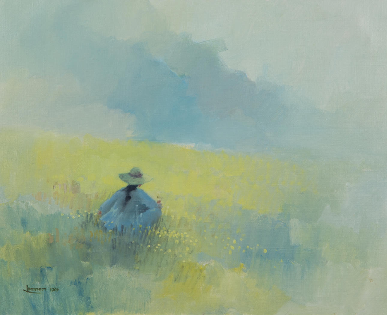 OIDENTIFIERAD KONSTNÄR. "Flickan", olja på duk, signerad Lindstedt 1986.