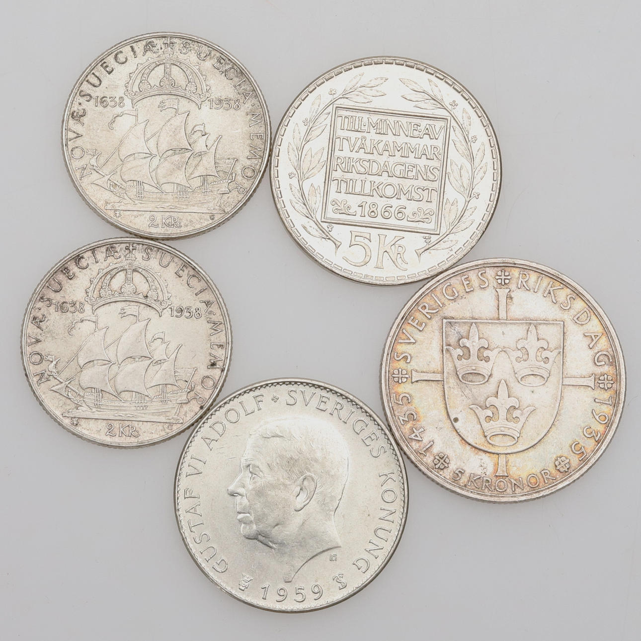 JUBILEUMSMYNT, 5 st, silver, 92 gram.