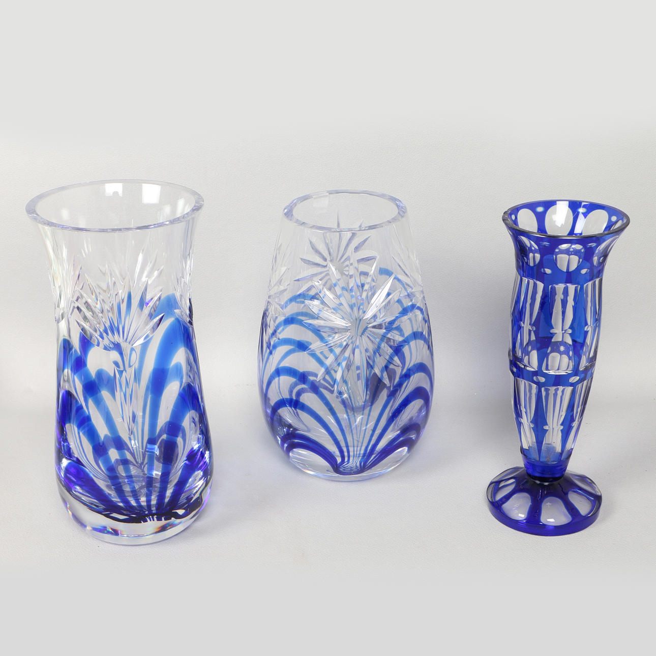 THREE BOHEMIAN CRYSTAL VASES (3).