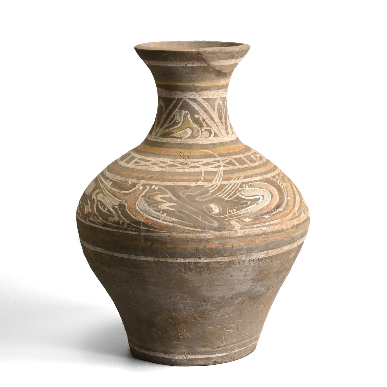 中国漢時代灰釉壺　A ceramic jar HAN dynasty Bonhams : A CHINESE PAINTED POTTERY JAR AND COVER, HU Han