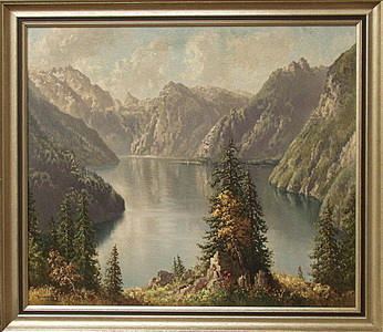 HANS OTTO KRAUS. Landskap med sjö, olja på duk.